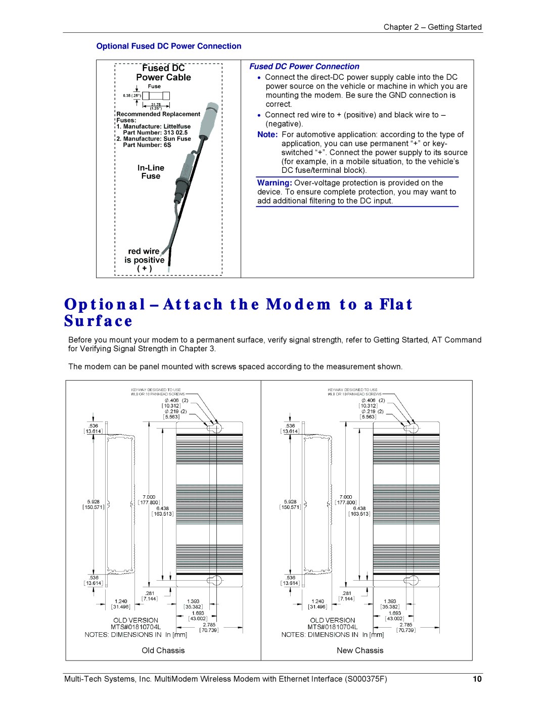 Multi-Tech Systems MTCBA-C-EN-NX manual Optional Attach the Modem to a Flat Surface, Optional Fused DC Power Connection 