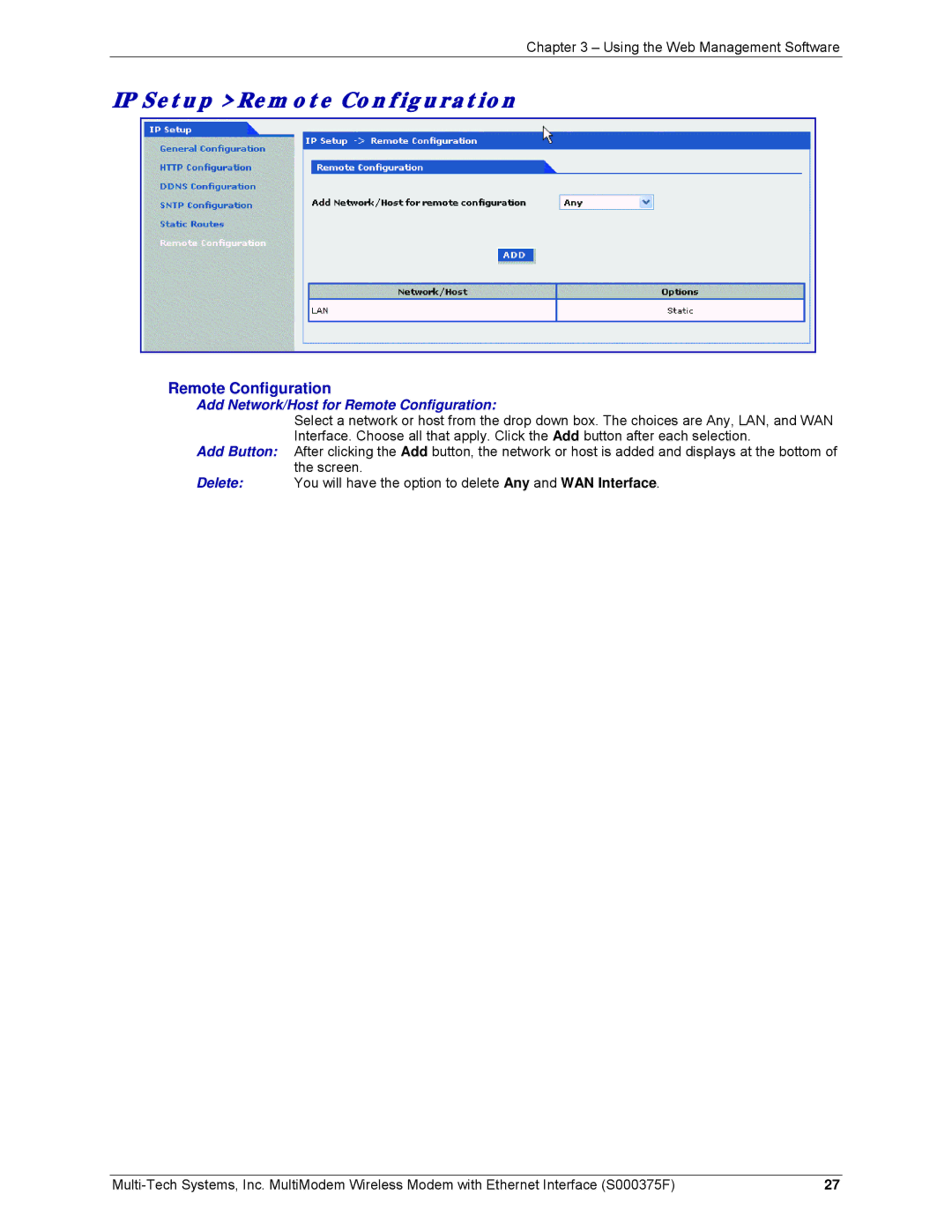 Multi-Tech Systems MTCBA-E-EN, MTCBA-C-EN-NX, MTCBA-G-EN-FX manual IP Setup Remote Configuration 