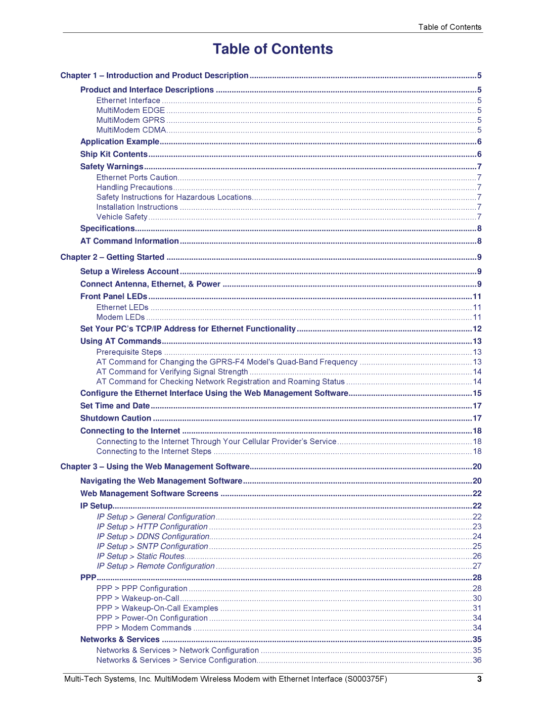 Multi-Tech Systems MTCBA-E-EN, MTCBA-C-EN-NX, MTCBA-G-EN-FX manual Table of Contents 