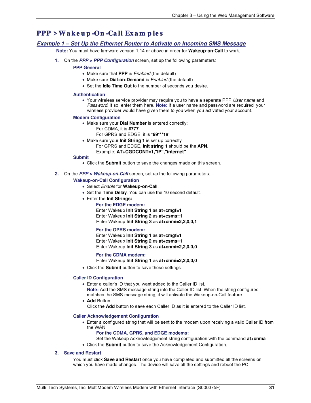 Multi-Tech Systems MTCBA-C-EN-NX, MTCBA-E-EN, MTCBA-G-EN-FX manual PPP Wakeup-On-Call Examples 