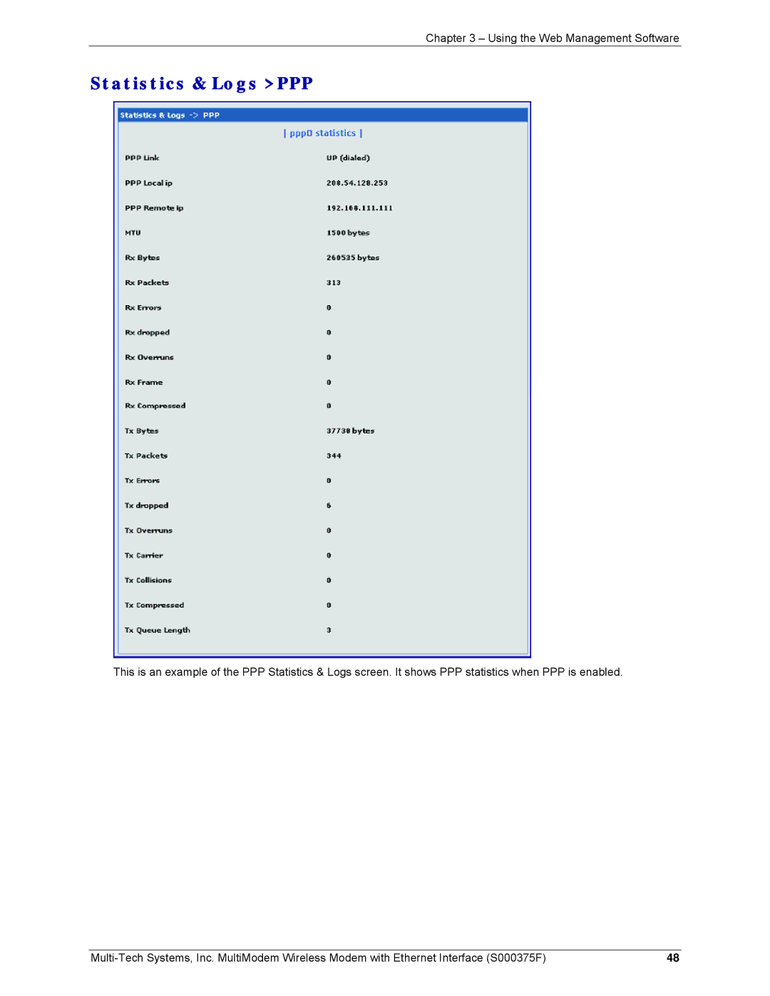 Multi-Tech Systems MTCBA-E-EN, MTCBA-C-EN-NX, MTCBA-G-EN-FX manual Statistics & Logs PPP 