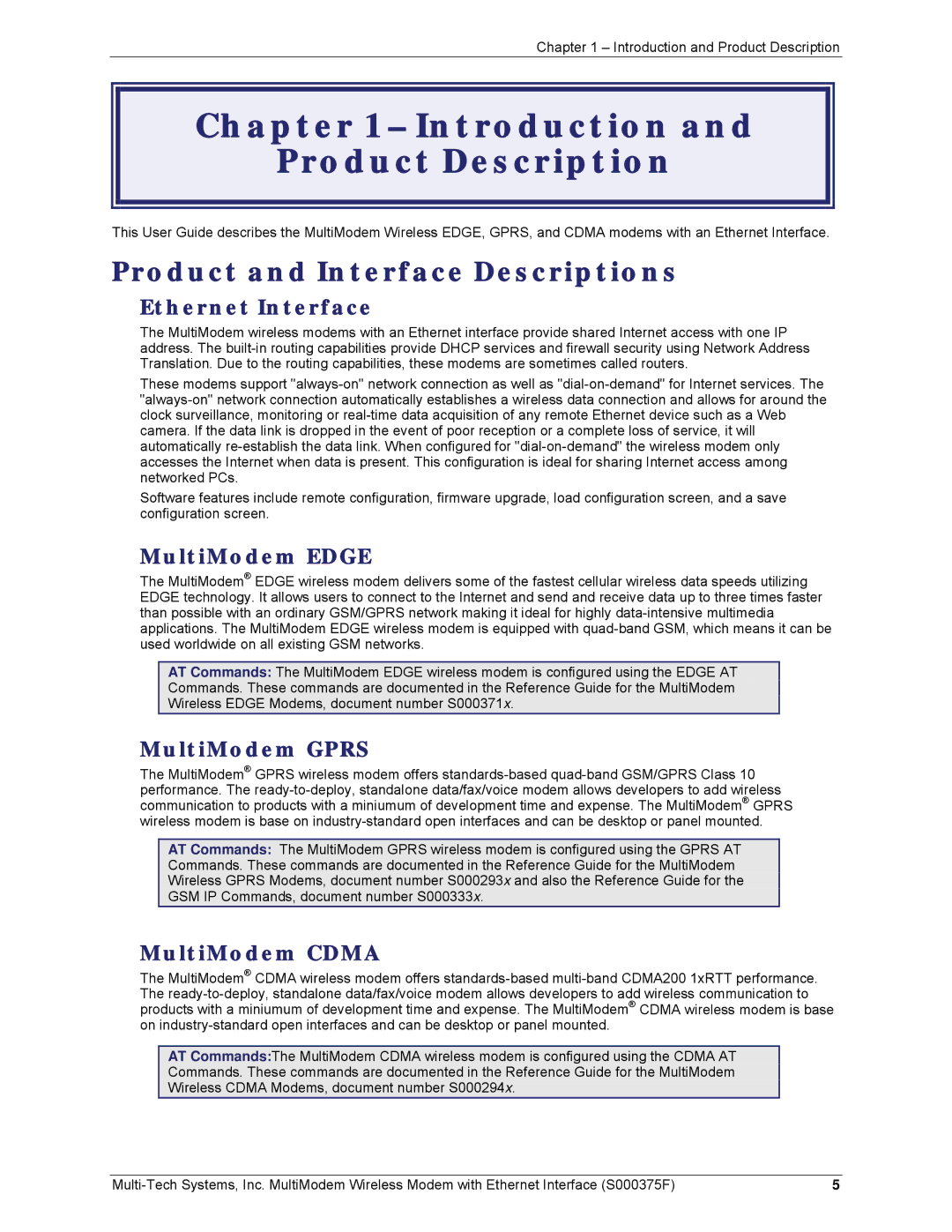 Multi-Tech Systems MTCBA-G-EN-FX, MTCBA-E-EN manual Introduction Product Description, Product and Interface Descriptions 