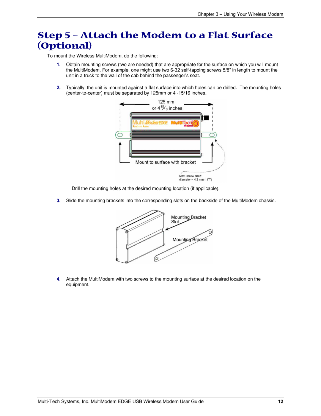 Multi-Tech Systems MTCBA-E-U manual Attach the Modem to a Flat Surface Optional 