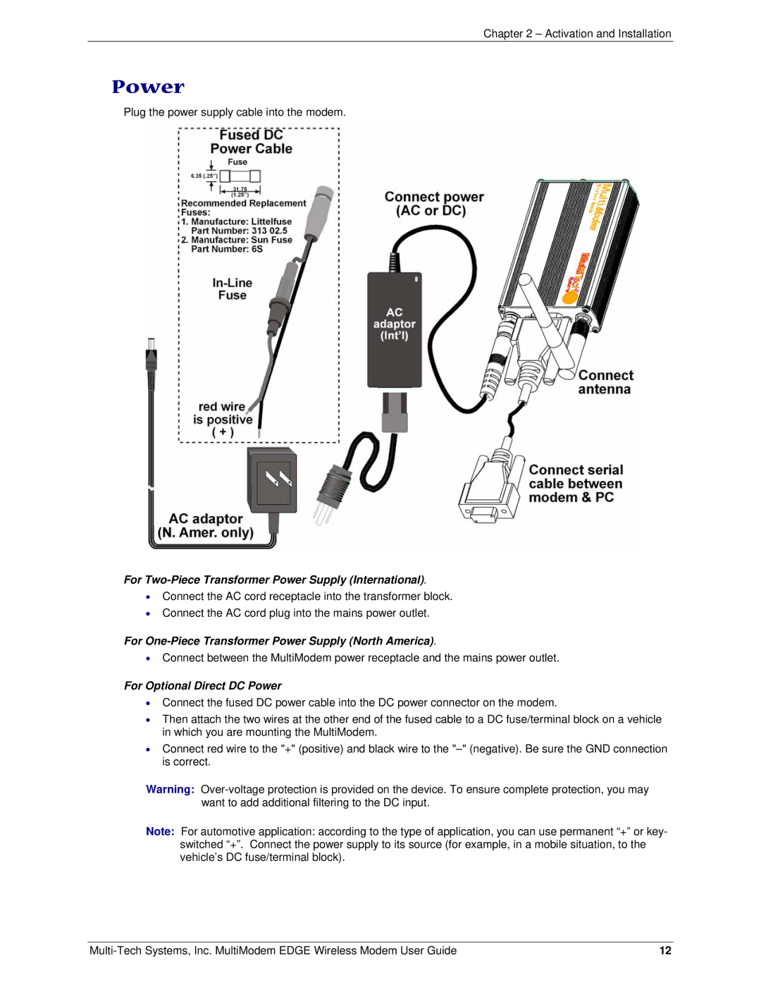 Multi-Tech Systems MTCBA-E manual Power 