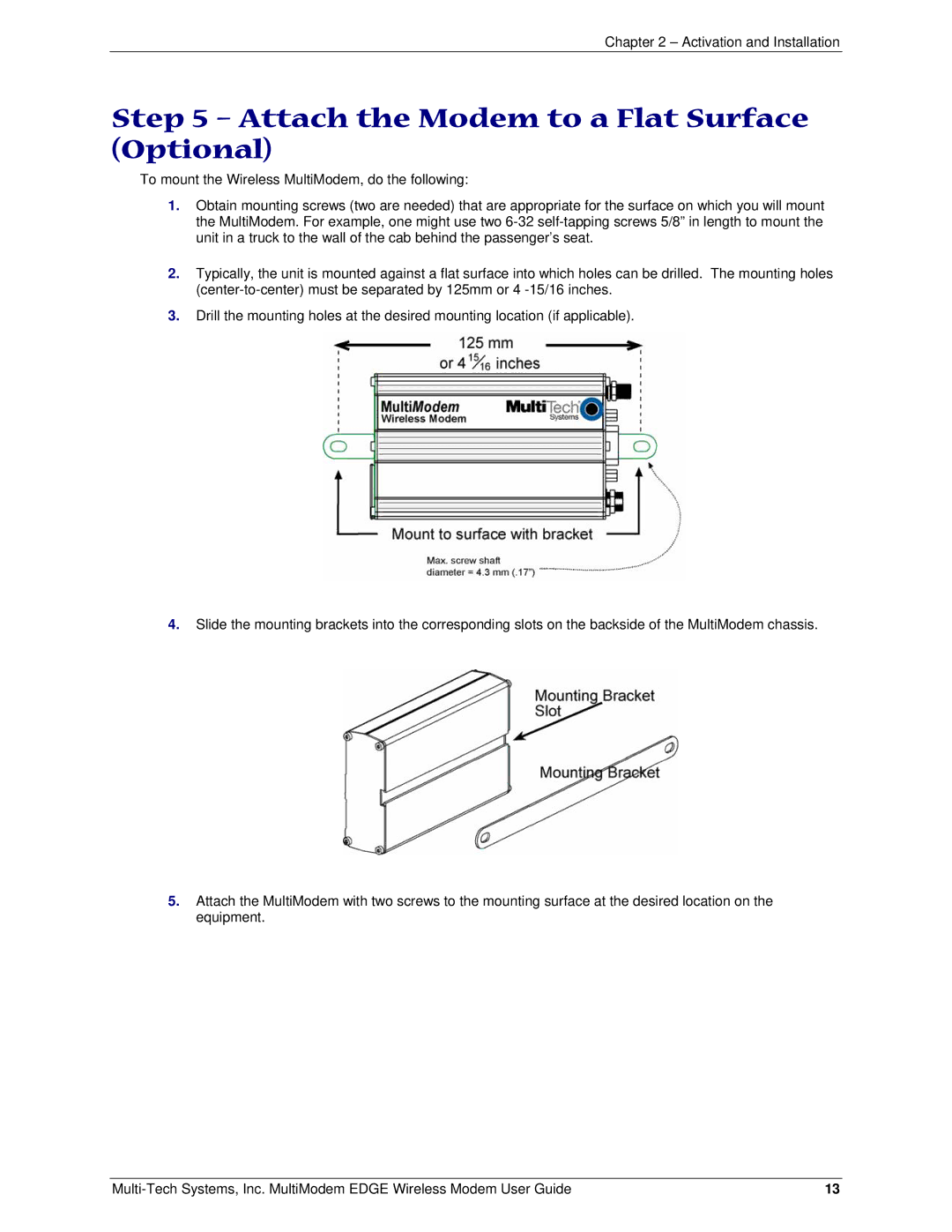 Multi-Tech Systems MTCBA-E manual Attach the Modem to a Flat Surface Optional 