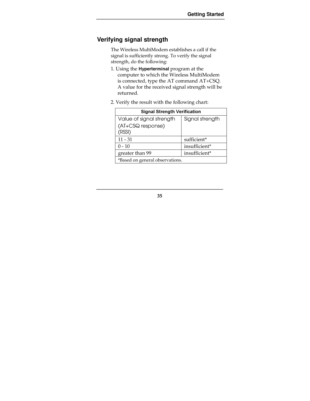 Multi-Tech Systems MTCBA-G-F2 manual Verifying signal strength 