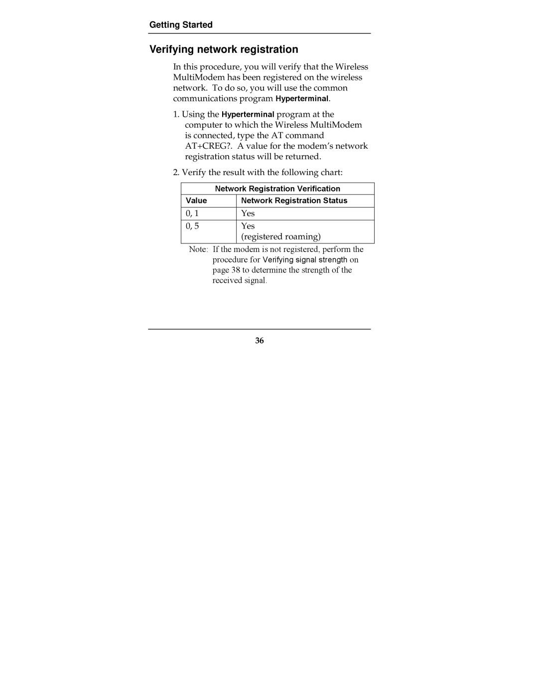 Multi-Tech Systems MTCBA-G-F2 manual Verifying network registration 