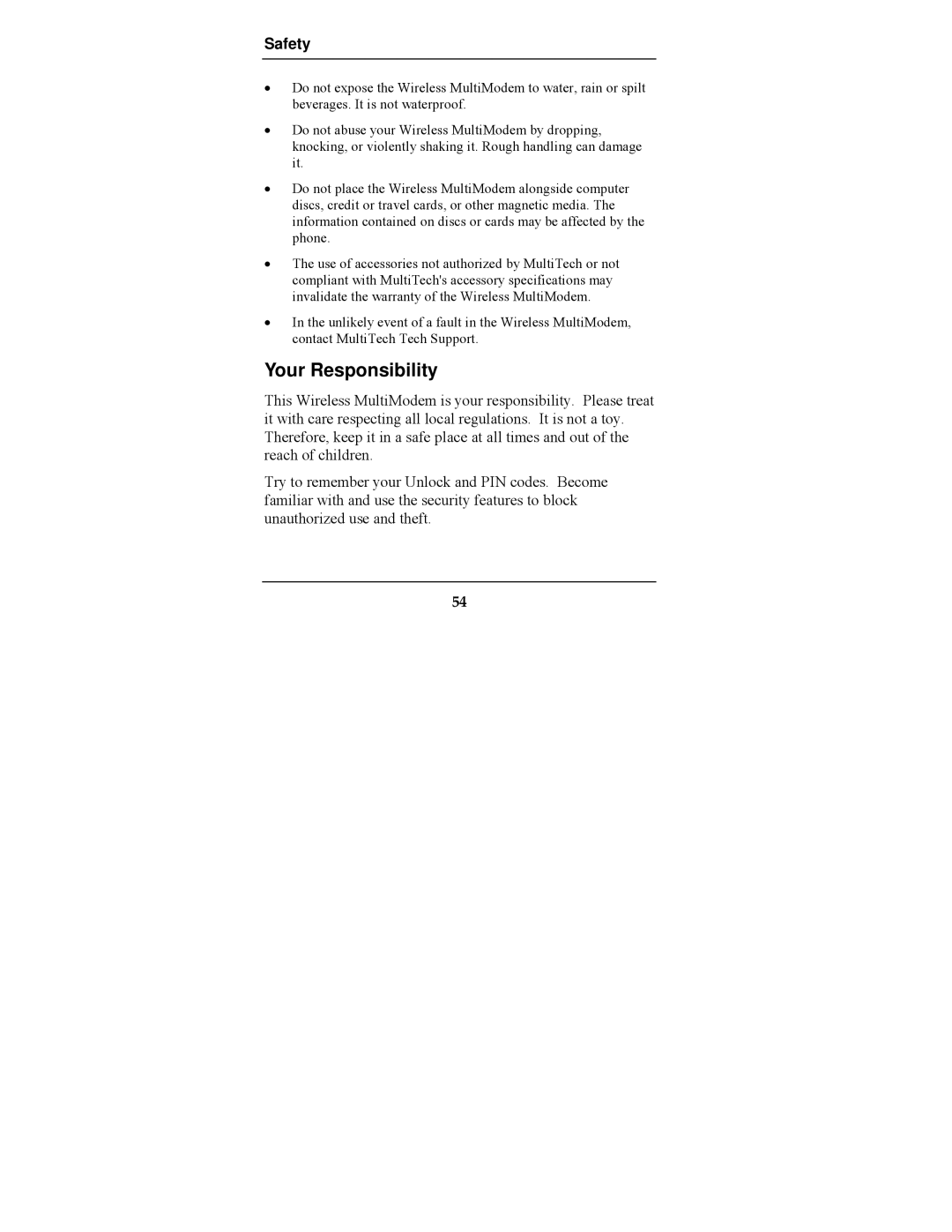 Multi-Tech Systems MTCBA-G-F2 manual Your Responsibility 