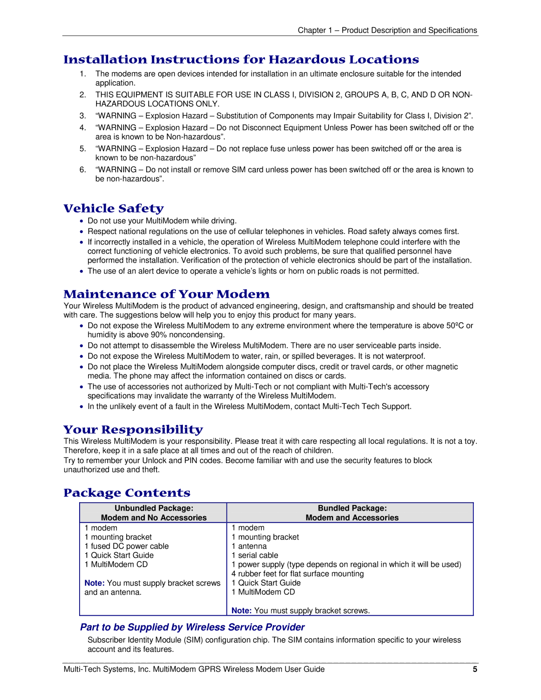 Multi-Tech Systems F2 manual Installation Instructions for Hazardous Locations, Vehicle Safety, Maintenance of Your Modem 