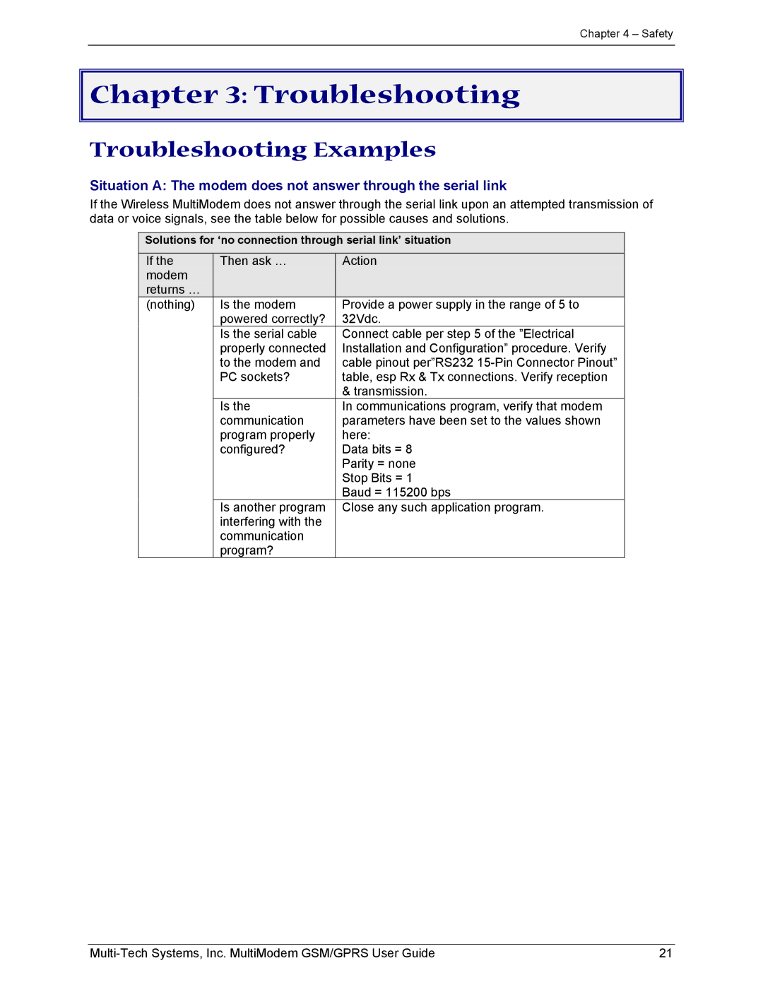 Multi-Tech Systems MTCBA-G-F1 manual Troubleshooting Examples 