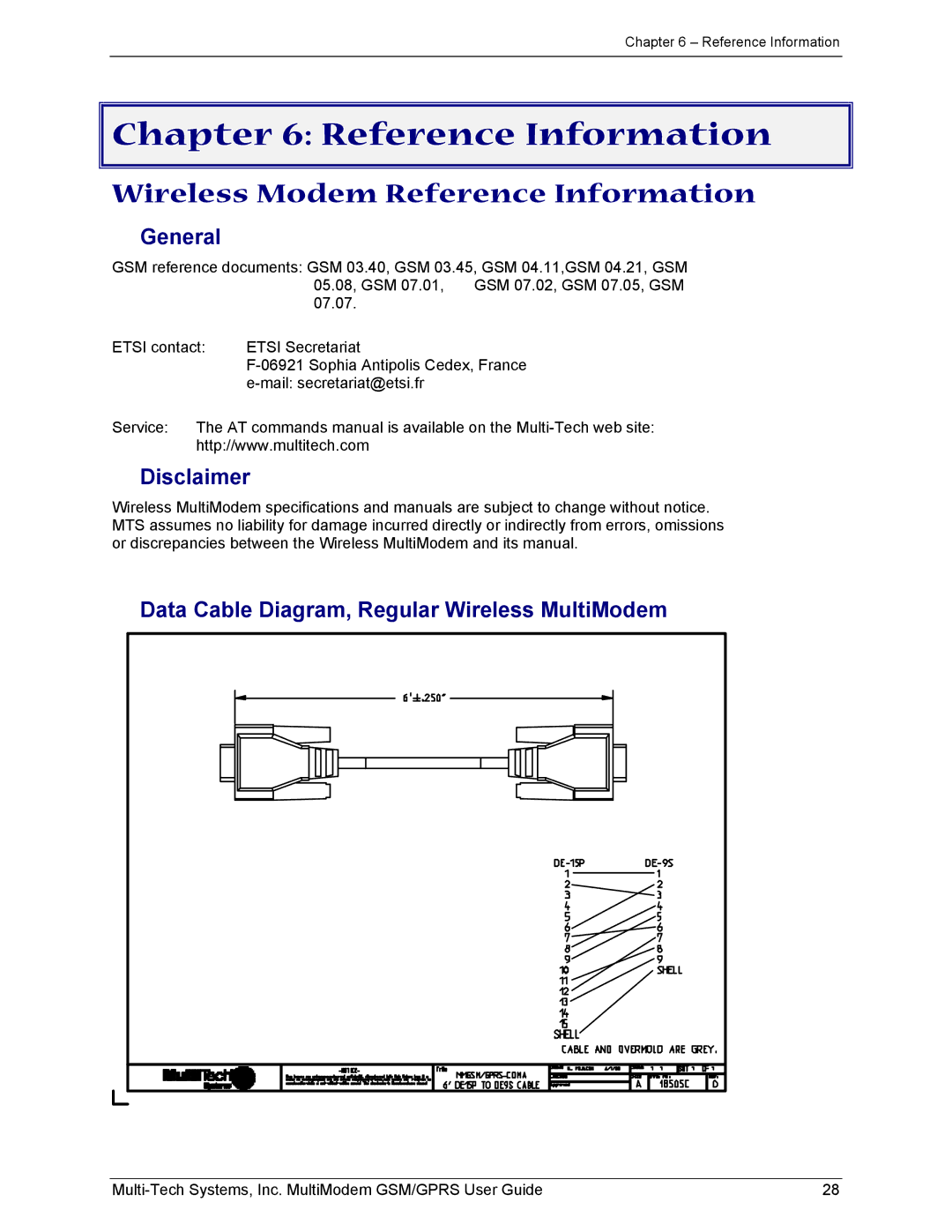 Multi-Tech Systems MTCBA-G-F1 manual Wireless Modem Reference Information, General, Disclaimer 