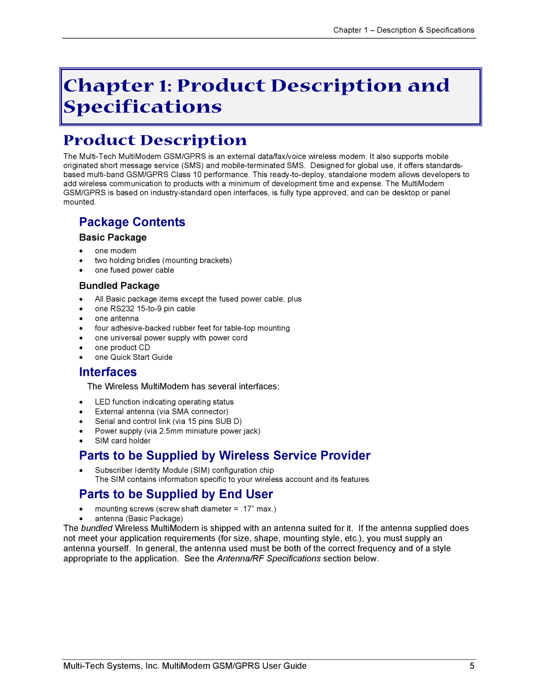 Multi-Tech Systems MTCBA-G-F1 manual Product Description and Specifications 