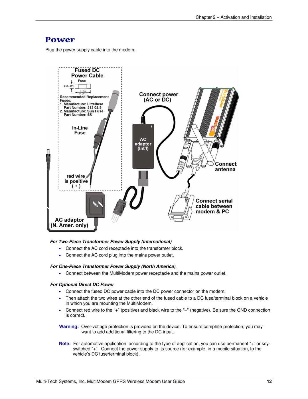 Multi-Tech Systems MTCBA-G-F4 manual Power 