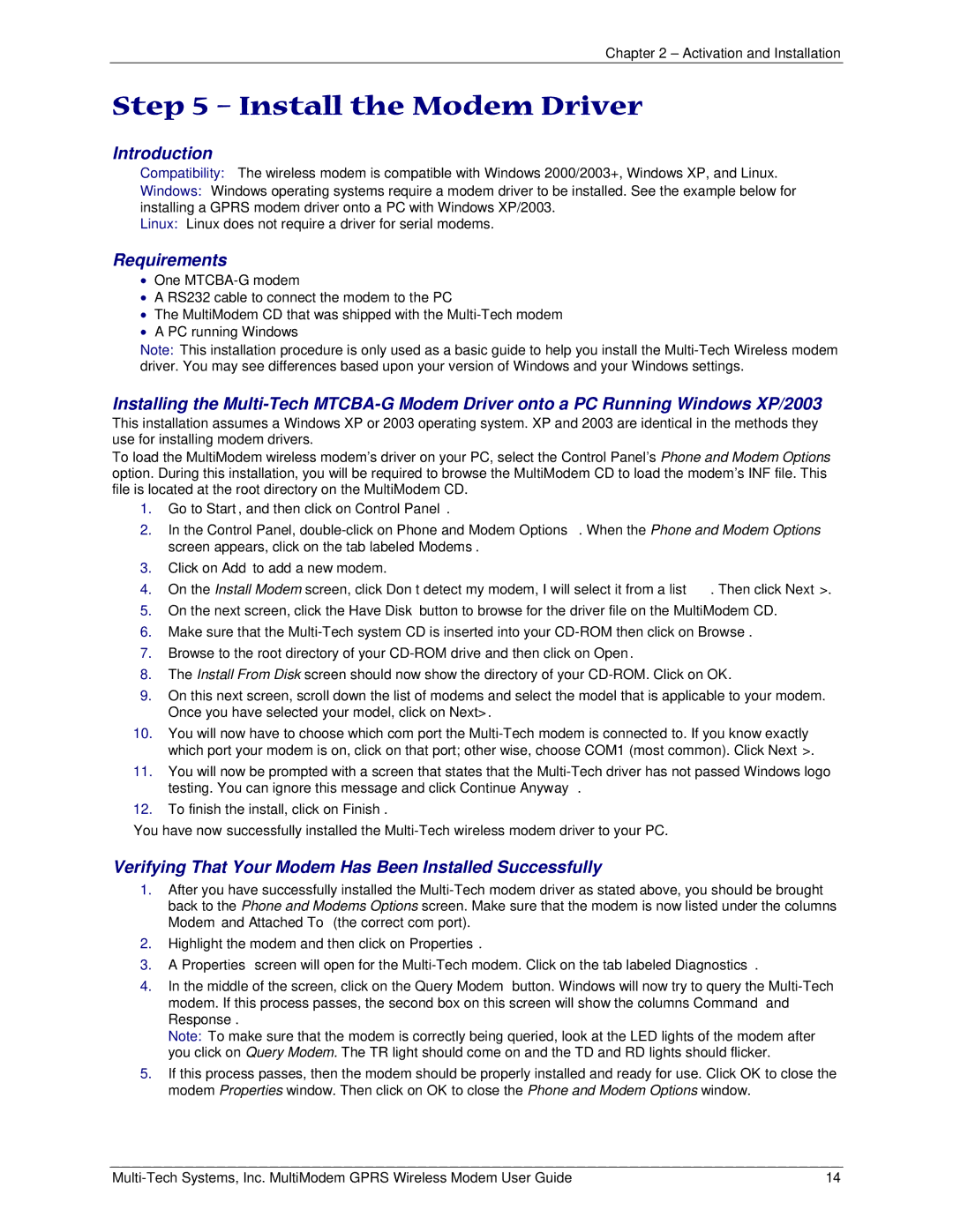 Multi-Tech Systems MTCBA-G-F4 manual Install the Modem Driver, Introduction, Requirements 