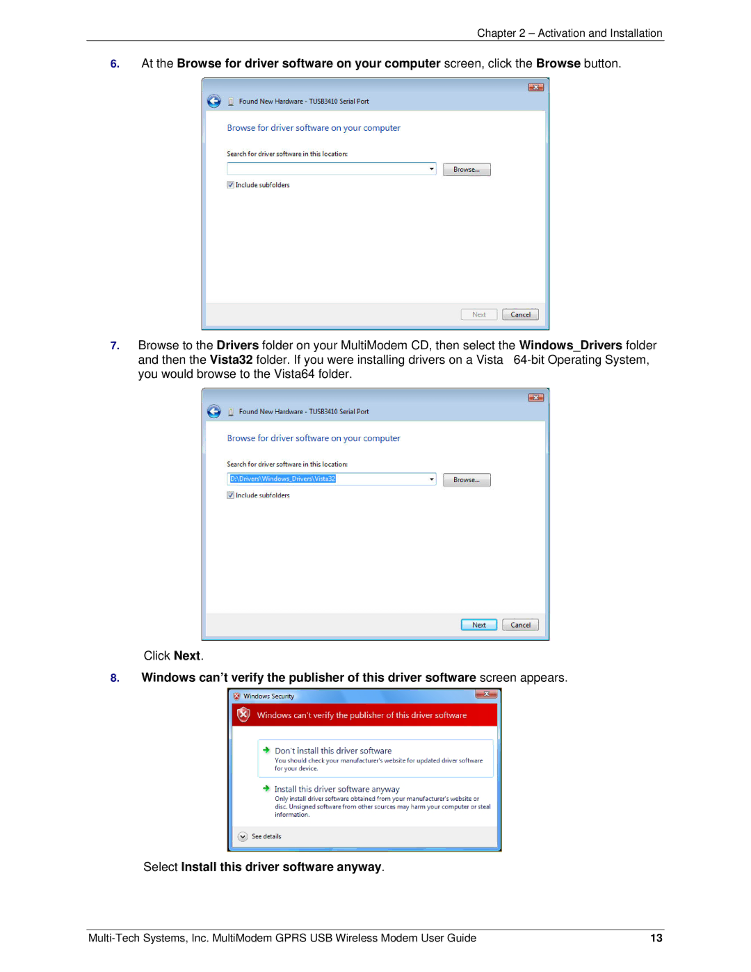 Multi-Tech Systems MTCBA-G-U-F4 manual Activation and Installation 