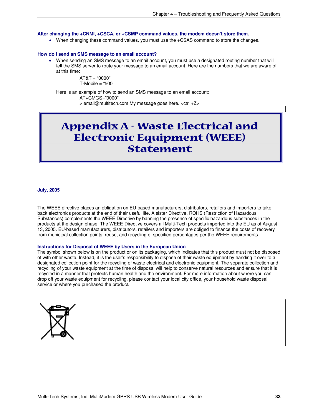 Multi-Tech Systems MTCBA-G-U-F4 manual How do I send an SMS message to an email account?, July 