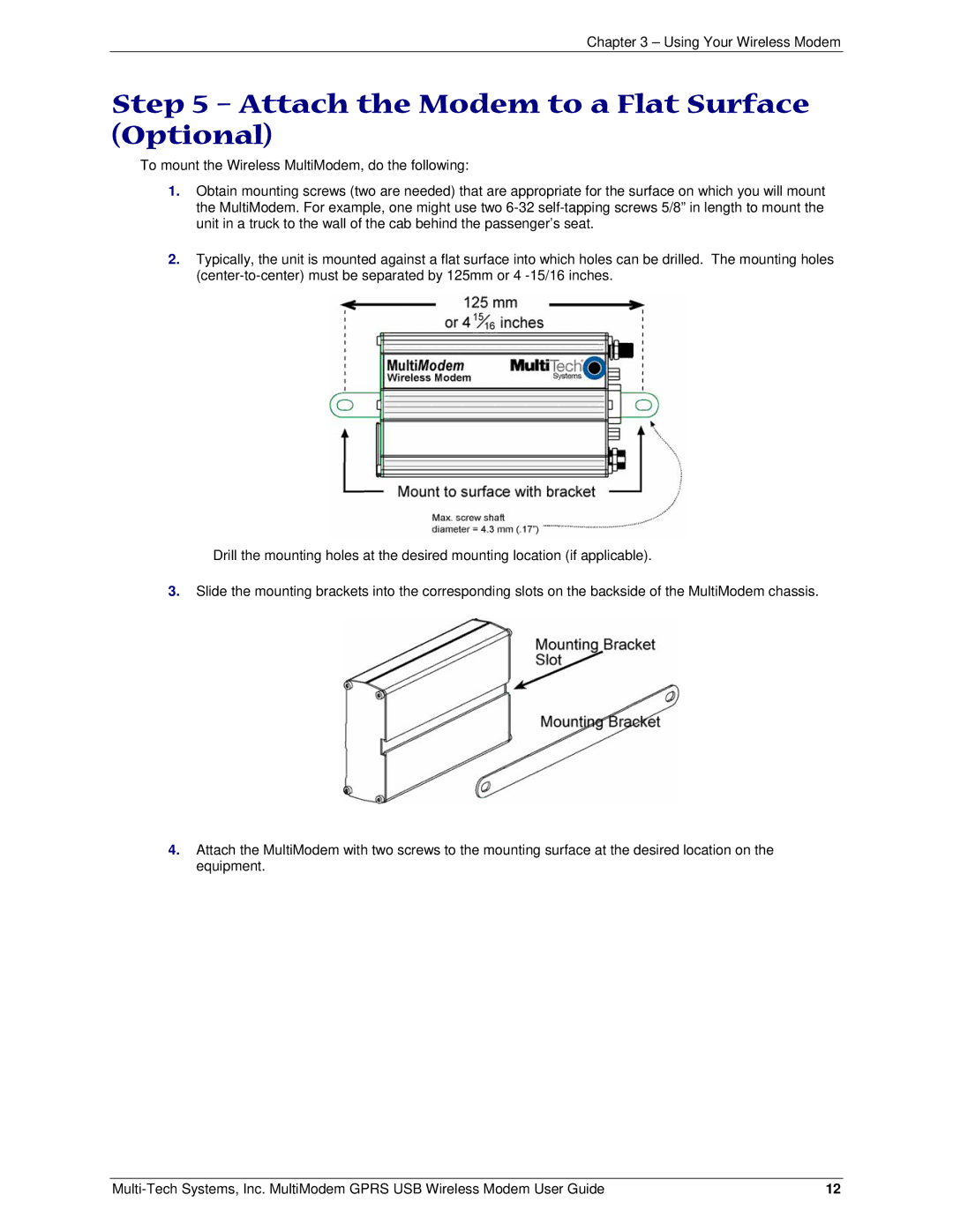 Multi-Tech Systems MTCBA-G-U manual Attach the Modem to a Flat Surface Optional 