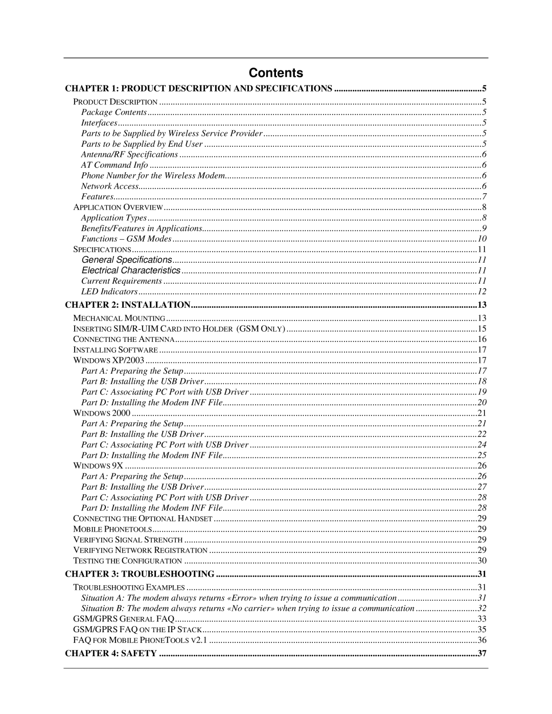 Multi-Tech Systems MTCBA-G-UF2, MTCBA-G-UF1 manual Contents 