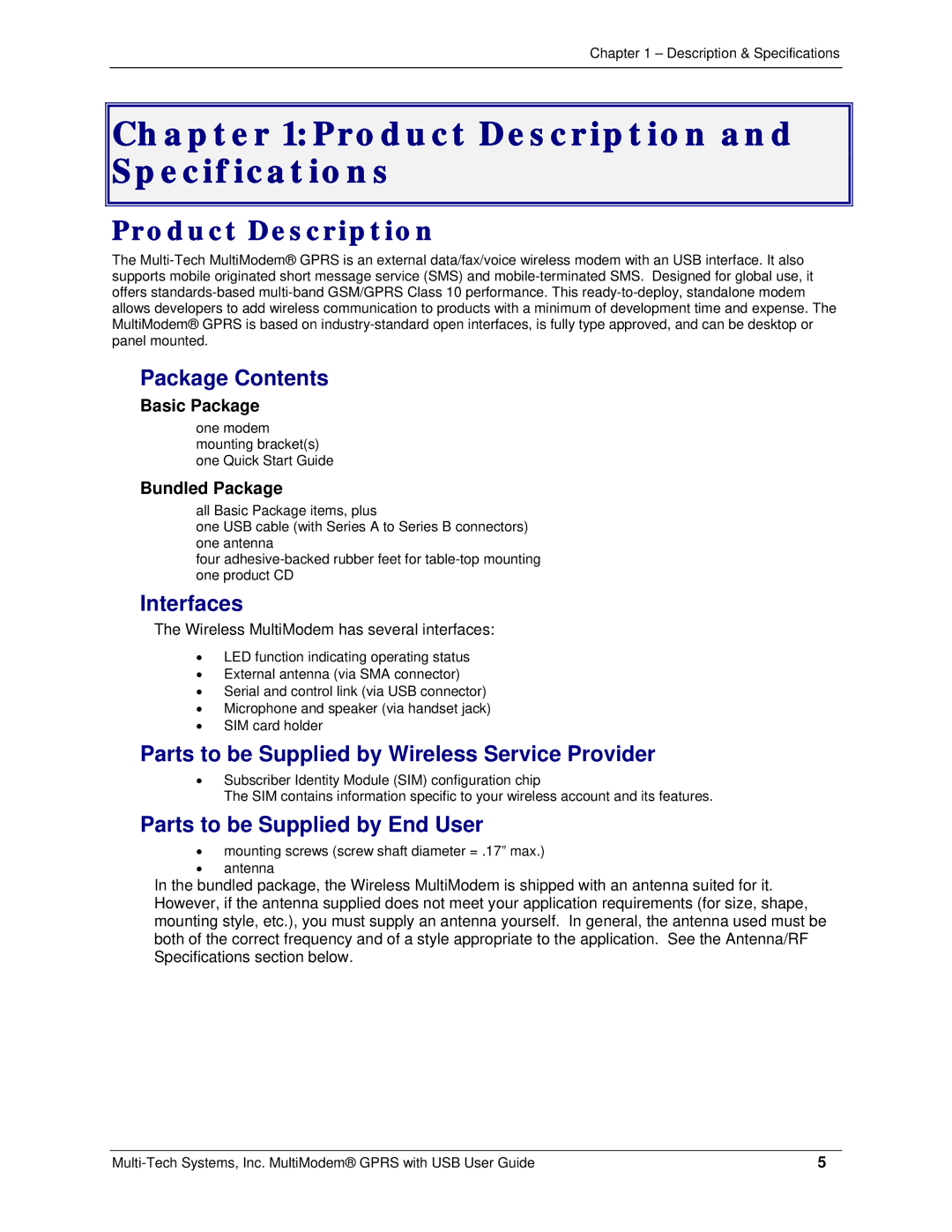 Multi-Tech Systems MTCBA-G-UF2, MTCBA-G-UF1 manual Product Description and Specifications 