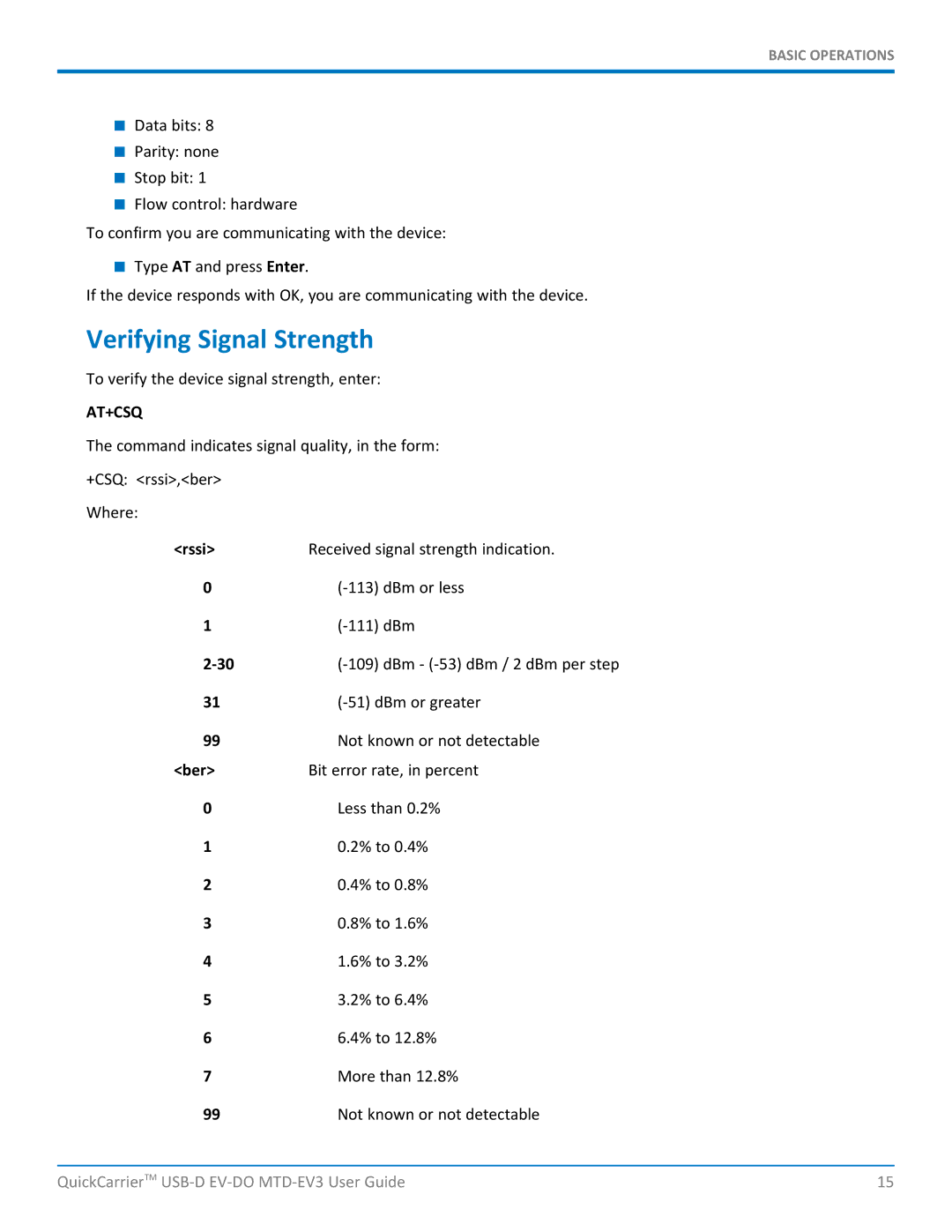 Multi-Tech Systems MTD-EVe manual Verifying Signal Strength, At+Csq 