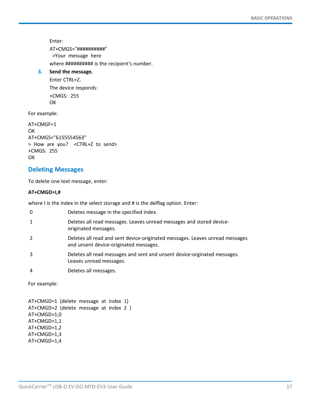 Multi-Tech Systems MTD-EVe manual Deleting Messages, Send the message. Enter CTRL+Z 