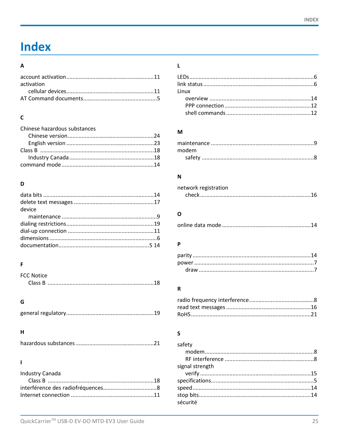 Multi-Tech Systems MTD-EVe manual Index, Chinese hazardous substances 