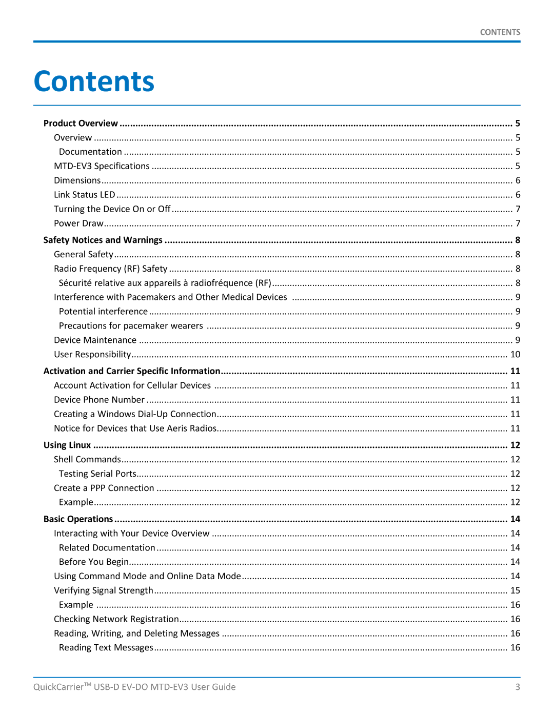 Multi-Tech Systems MTD-EVe manual Contents 