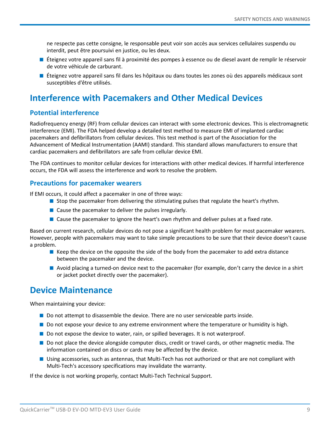 Multi-Tech Systems MTD-EVe manual Interference with Pacemakers and Other Medical Devices, Device Maintenance 