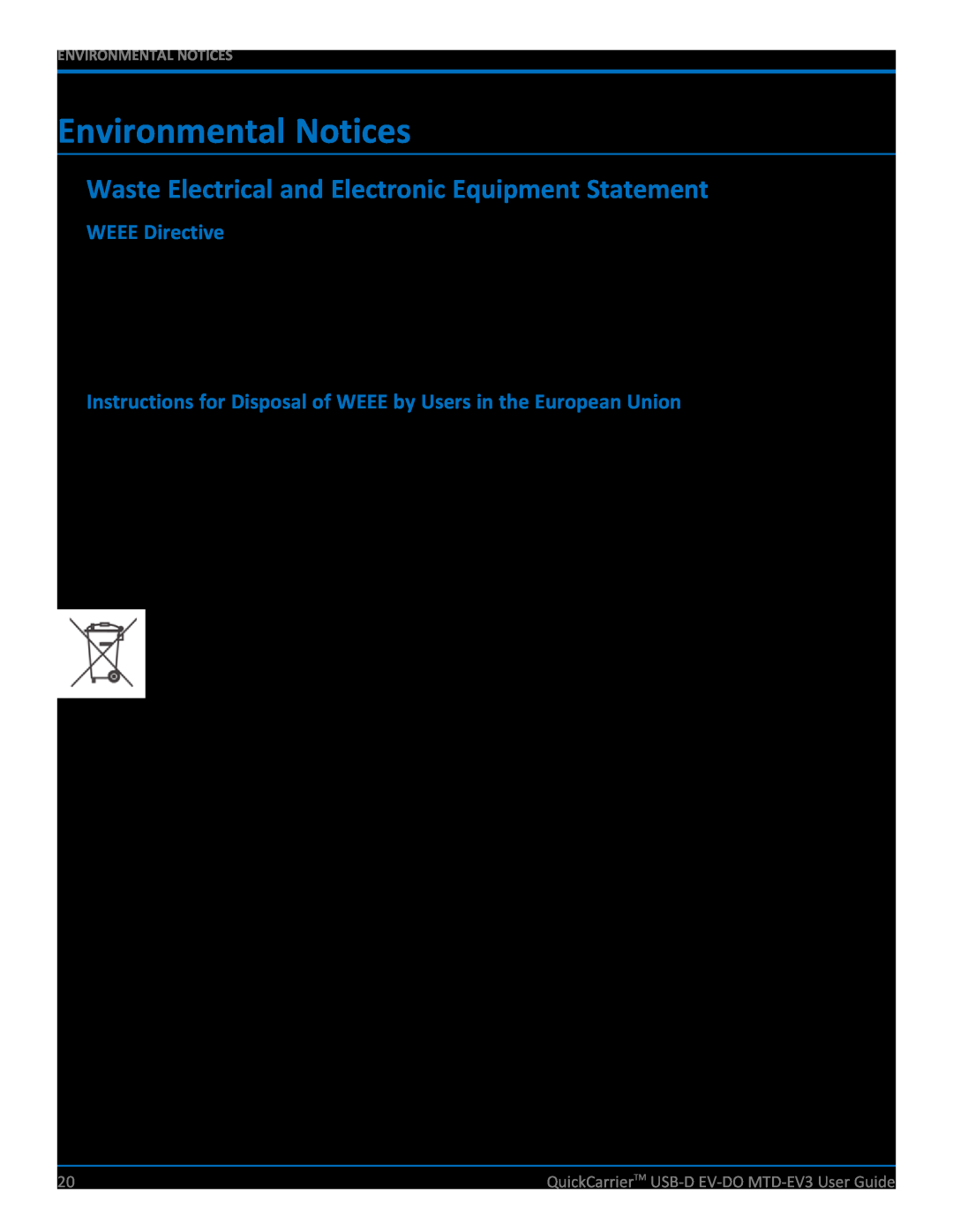 Multi-Tech Systems MTD-EVe Environmental Notices, Waste Electrical and Electronic Equipment Statement, WEEE Directive 
