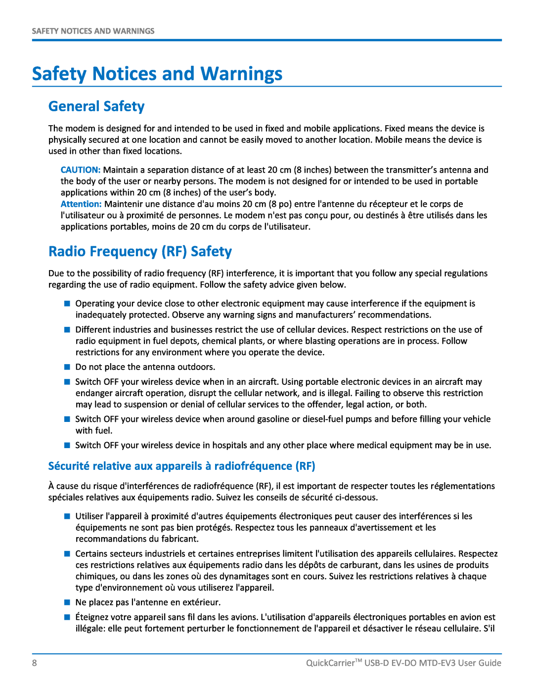 Multi-Tech Systems MTD-EVe manual Safety Notices and Warnings, General Safety, Radio Frequency RF Safety 