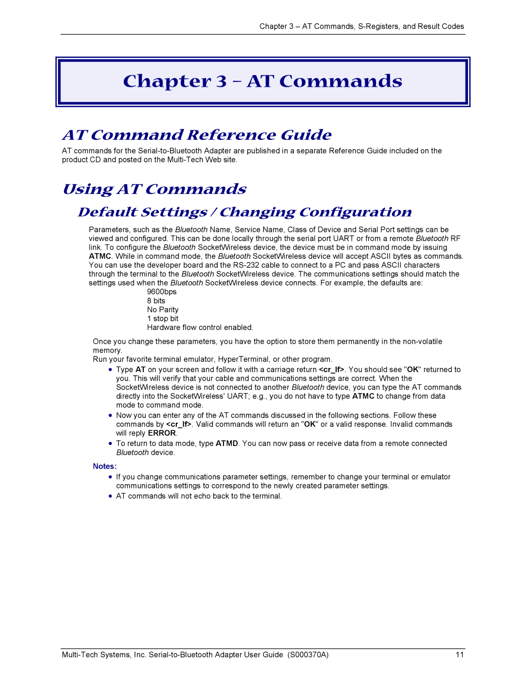 Multi-Tech Systems MTS2BTA manual AT Command Reference Guide, Using AT Commands 