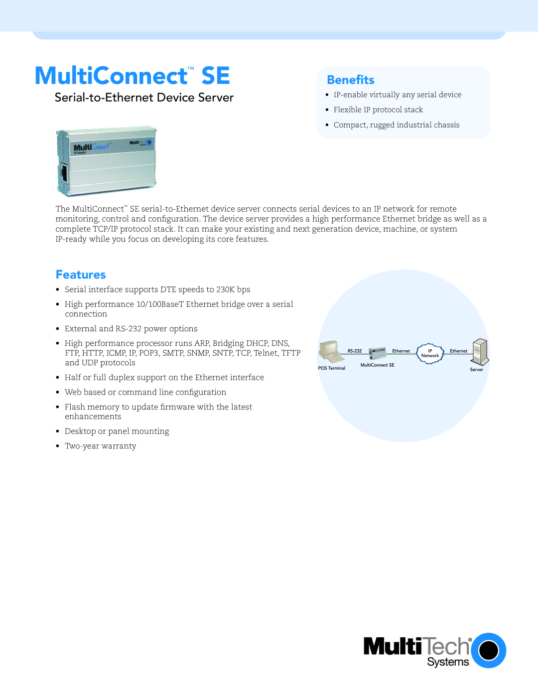 Multi-Tech Systems MTS2EA-R warranty Beneﬁts, Features 