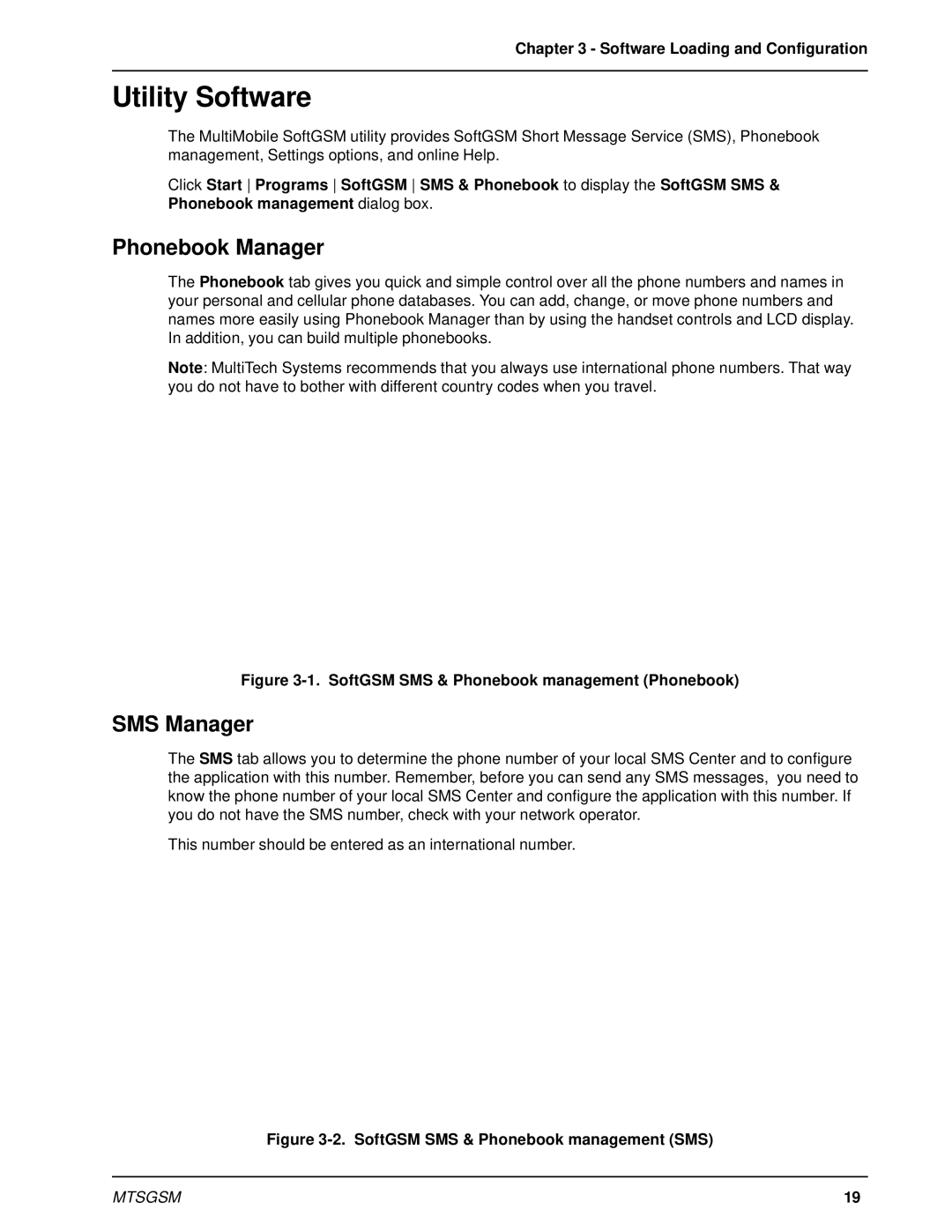 Multi-Tech Systems MTSGSM manual Utility Software, Phonebook Manager, SMS Manager 