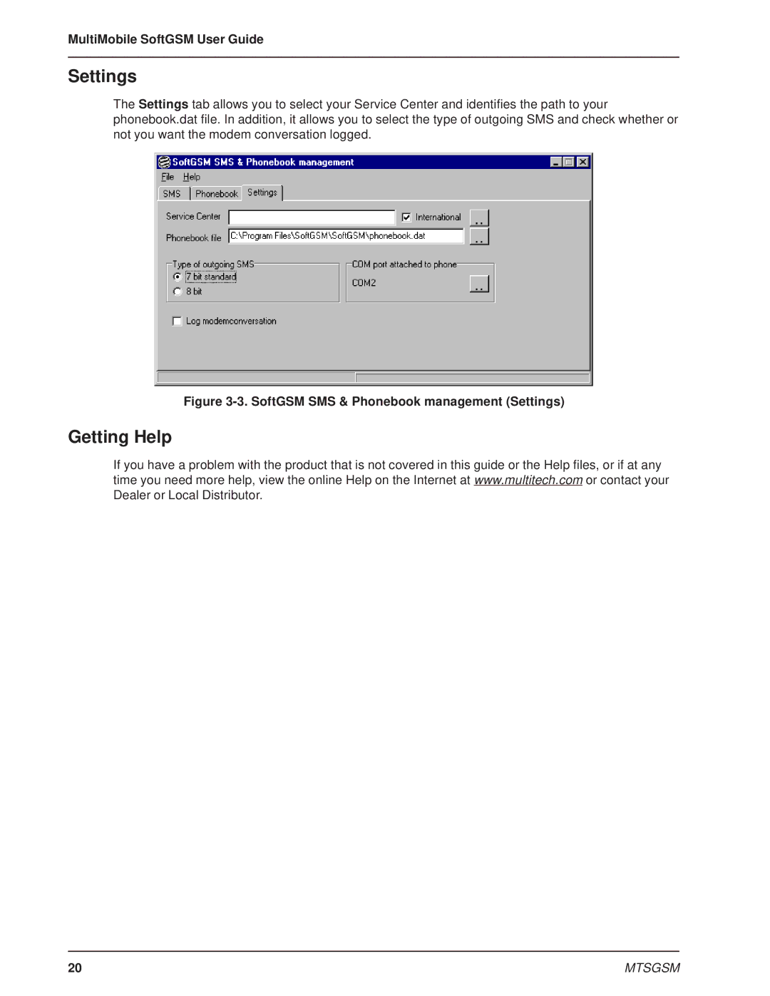 Multi-Tech Systems MTSGSM manual Settings, Getting Help 