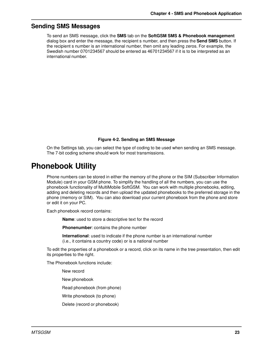 Multi-Tech Systems MTSGSM manual Phonebook Utility, Sending SMS Messages, SMS and Phonebook Application 