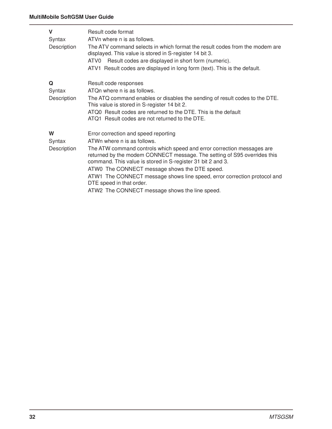 Multi-Tech Systems MTSGSM manual ATV0 