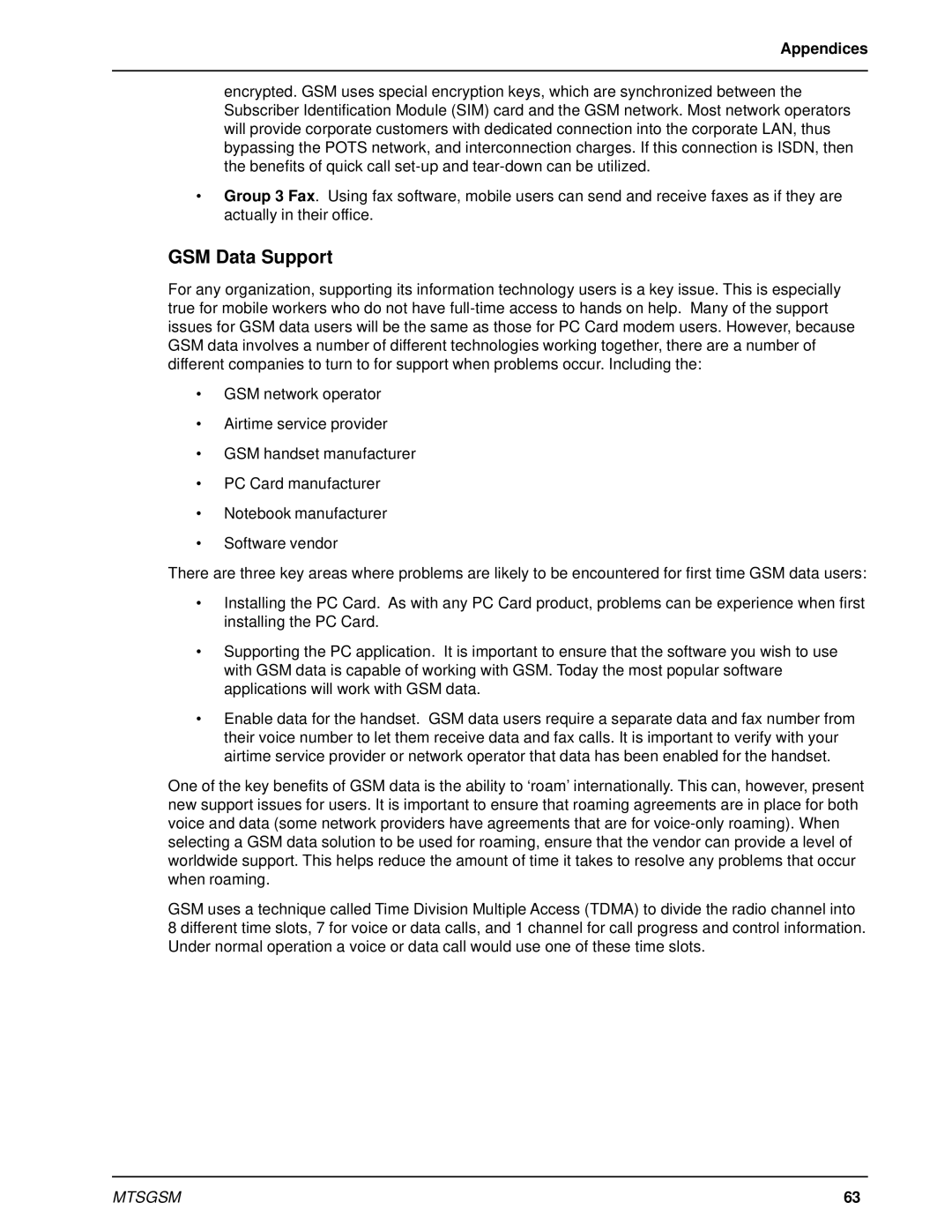 Multi-Tech Systems MTSGSM manual GSM Data Support 