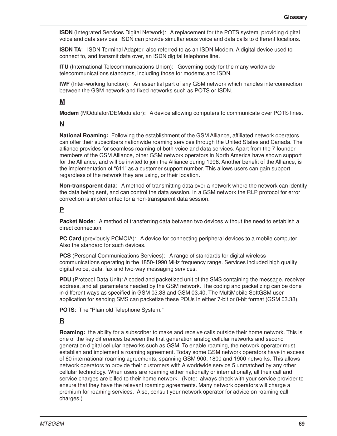 Multi-Tech Systems MTSGSM manual Glossary 