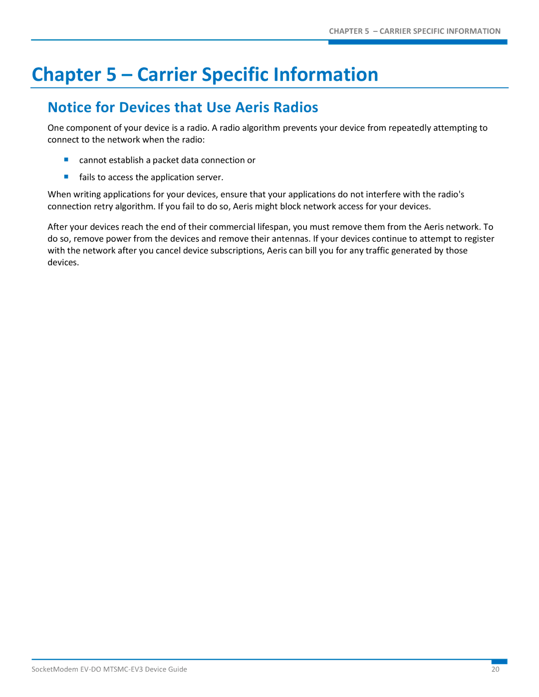 Multi-Tech Systems MTSMC-EV3 manual Carrier Specific Information 