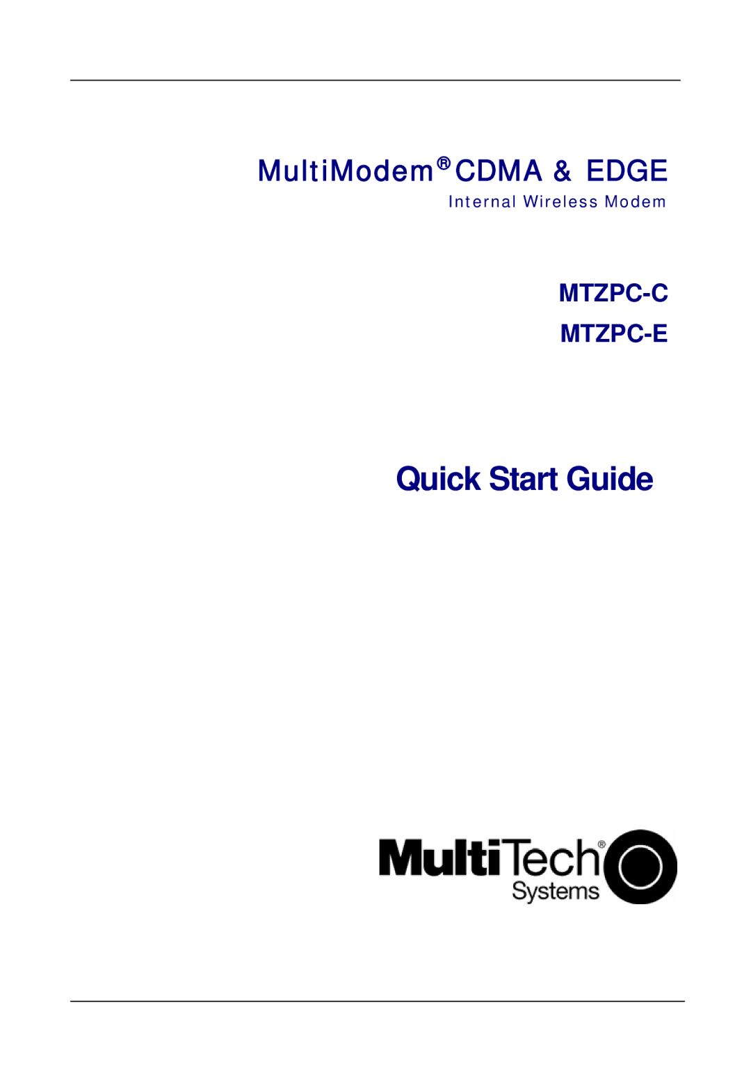 Multi-Tech Systems MTZPC-C quick start Quick Start Guide, Internal Wireless Modem 