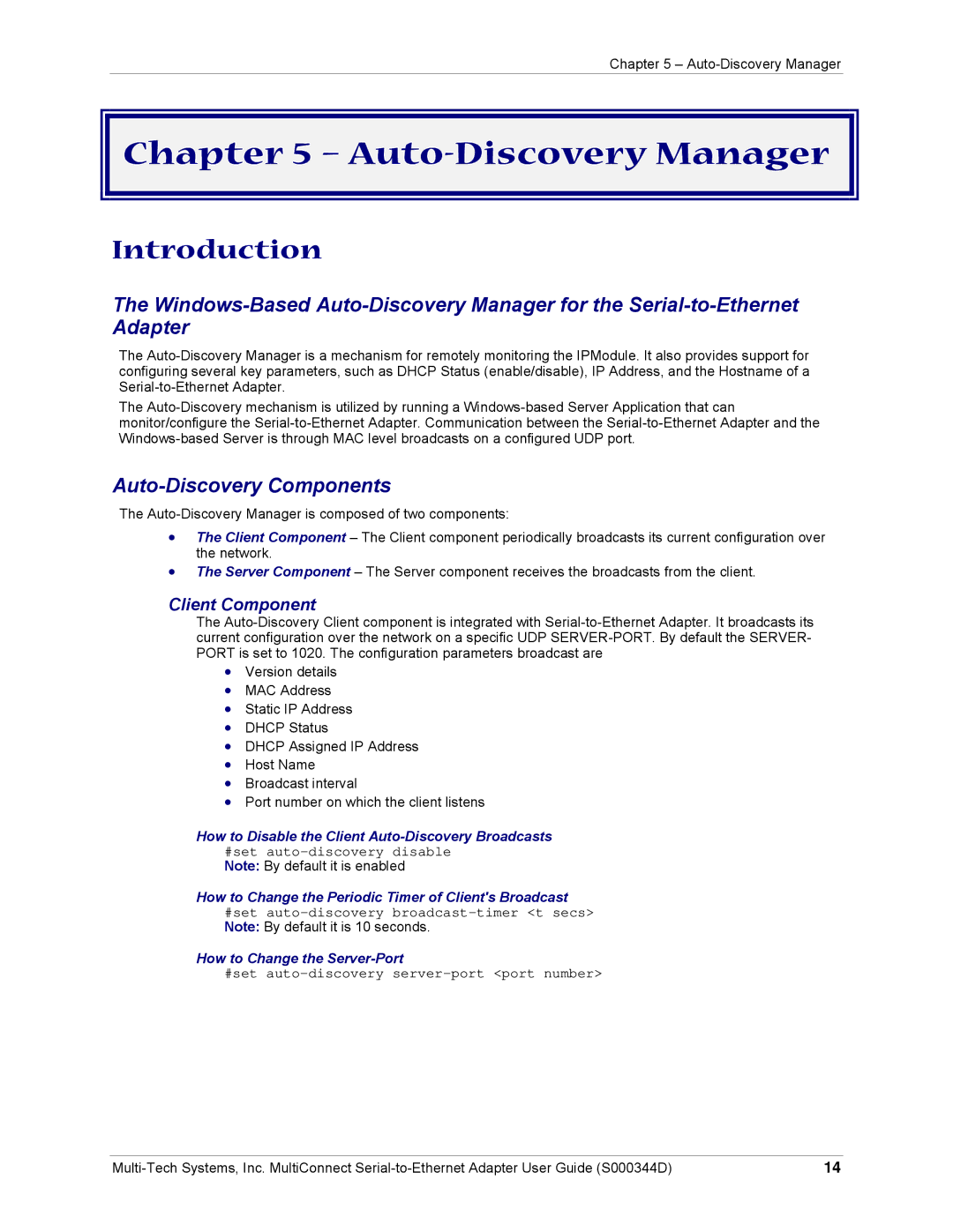 Multi-Tech Systems MultiConnect Adapter Serial-to-Ethernet Adapter with IP manual Auto-Discovery Manager, Introduction 