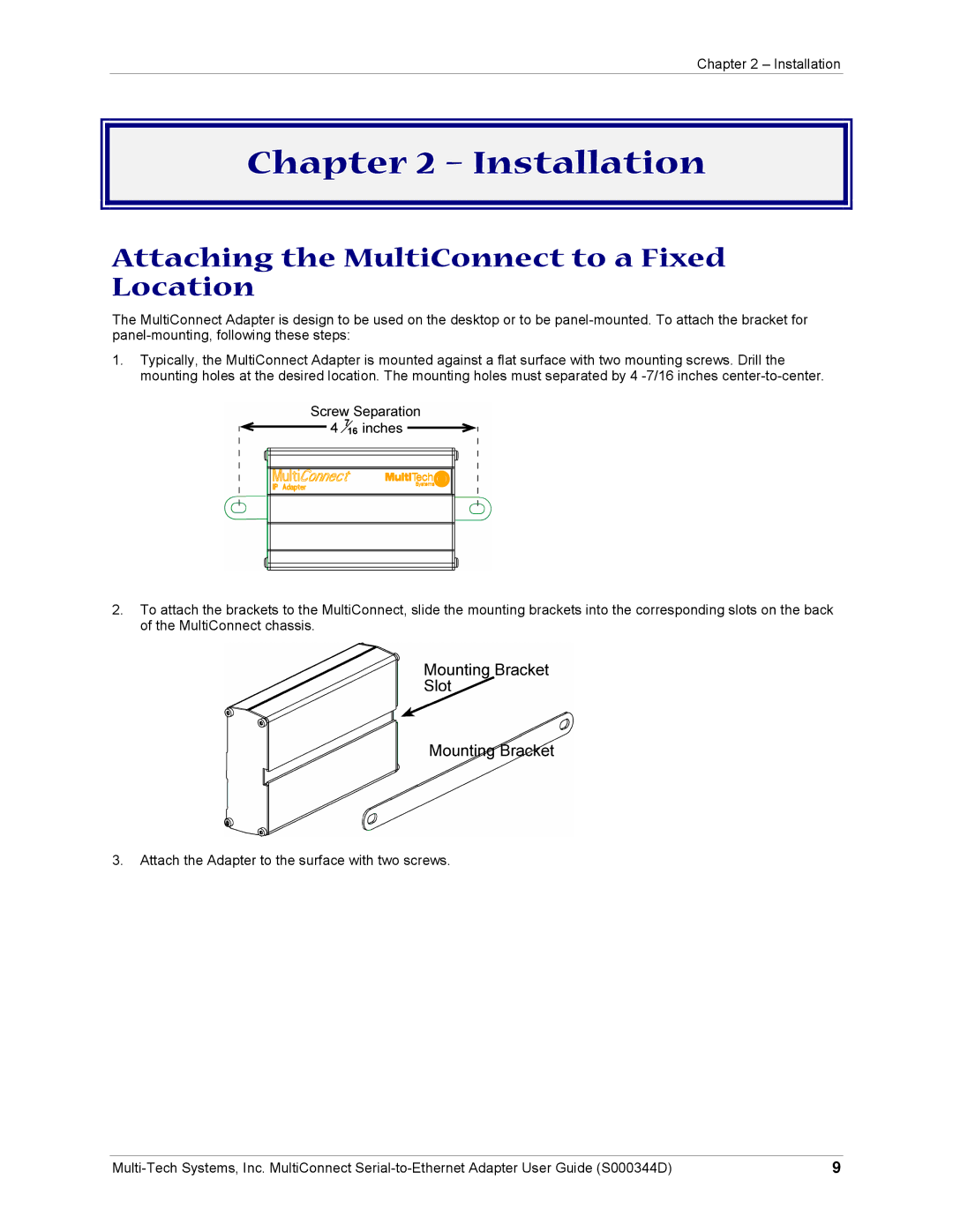 Multi-Tech Systems MultiConnect Adapter Serial-to-Ethernet Adapter with IP manual Installation 