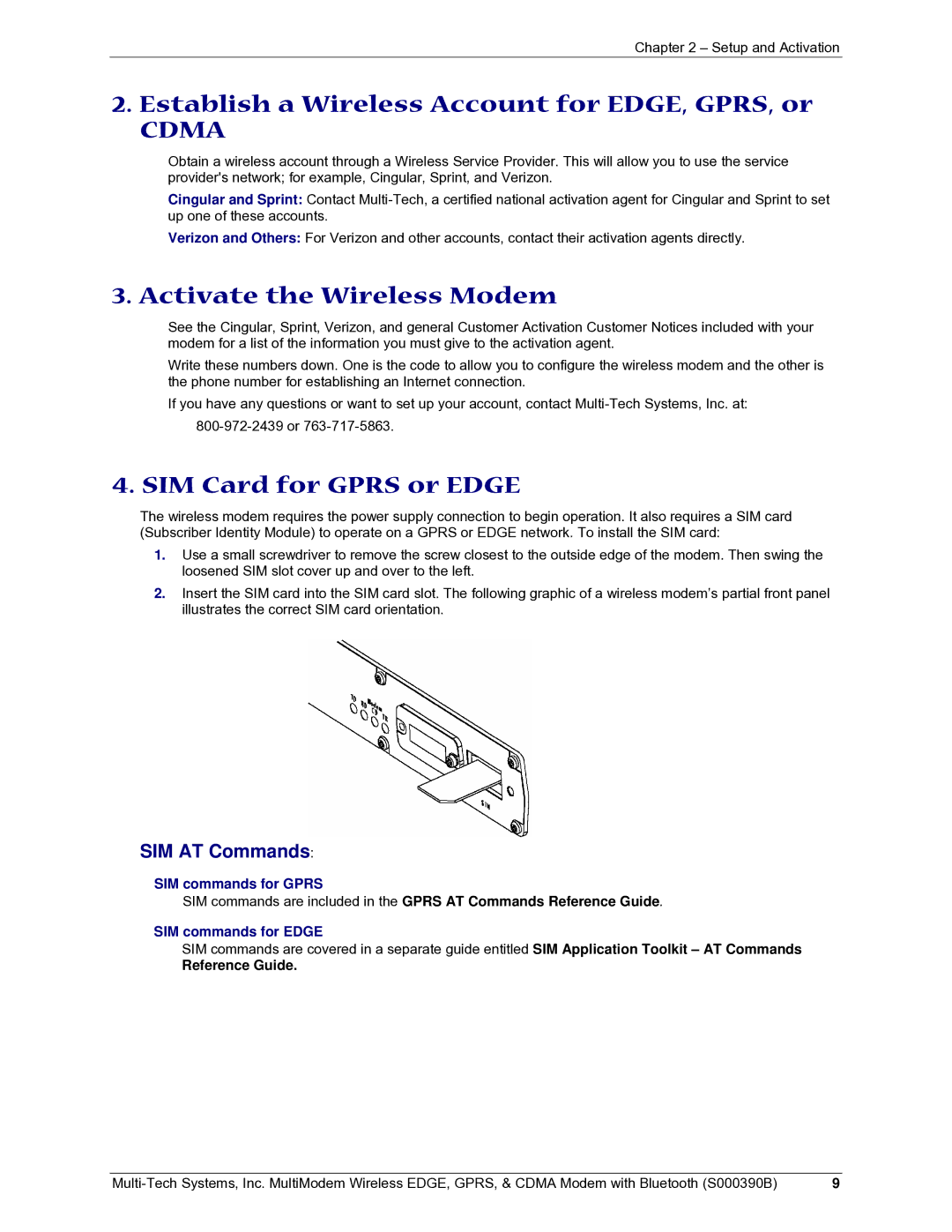 Multi-Tech Systems MultiModem manual Establish a Wireless Account for EDGE, GPRS, or, Activate the Wireless Modem 