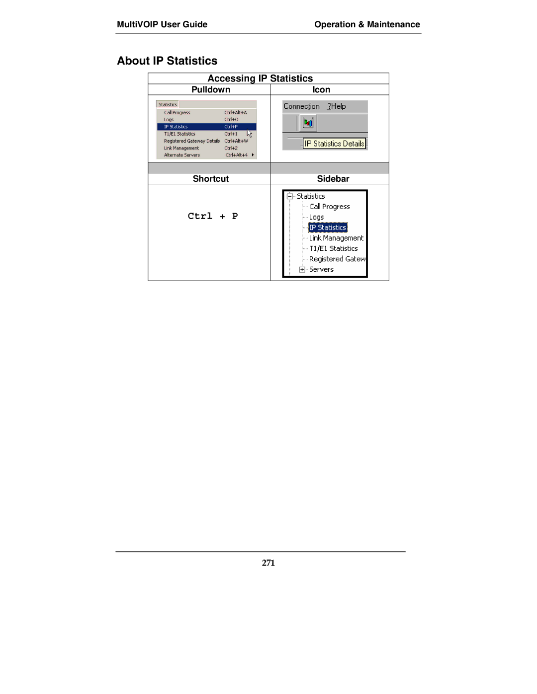 Multi-Tech Systems MVP-2410, MVP-3010, MultiVOIPTM, E1 manual About IP Statistics, 271 