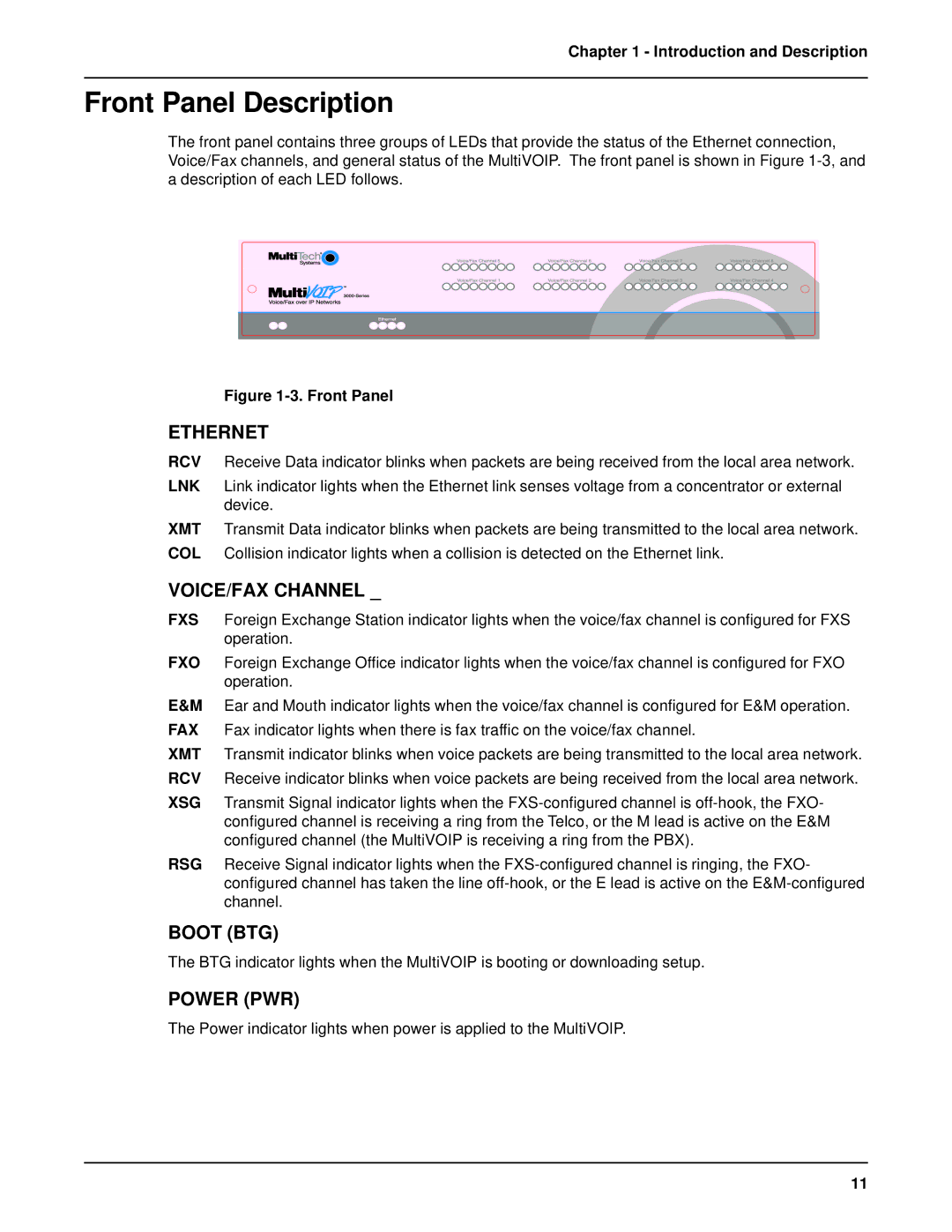 Multi-Tech Systems MVP 800 manual Front Panel Description, Ethernet 