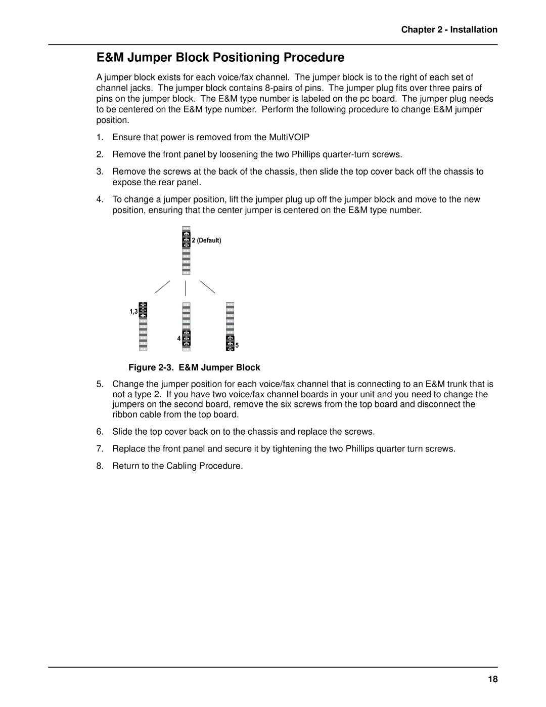 Multi-Tech Systems MVP 800 manual Jumper Block Positioning Procedure, E&M Jumper Block 