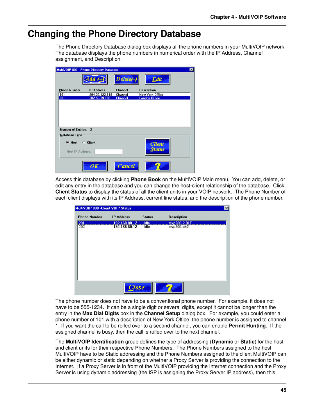 Multi-Tech Systems MVP 800 manual Changing the Phone Directory Database 