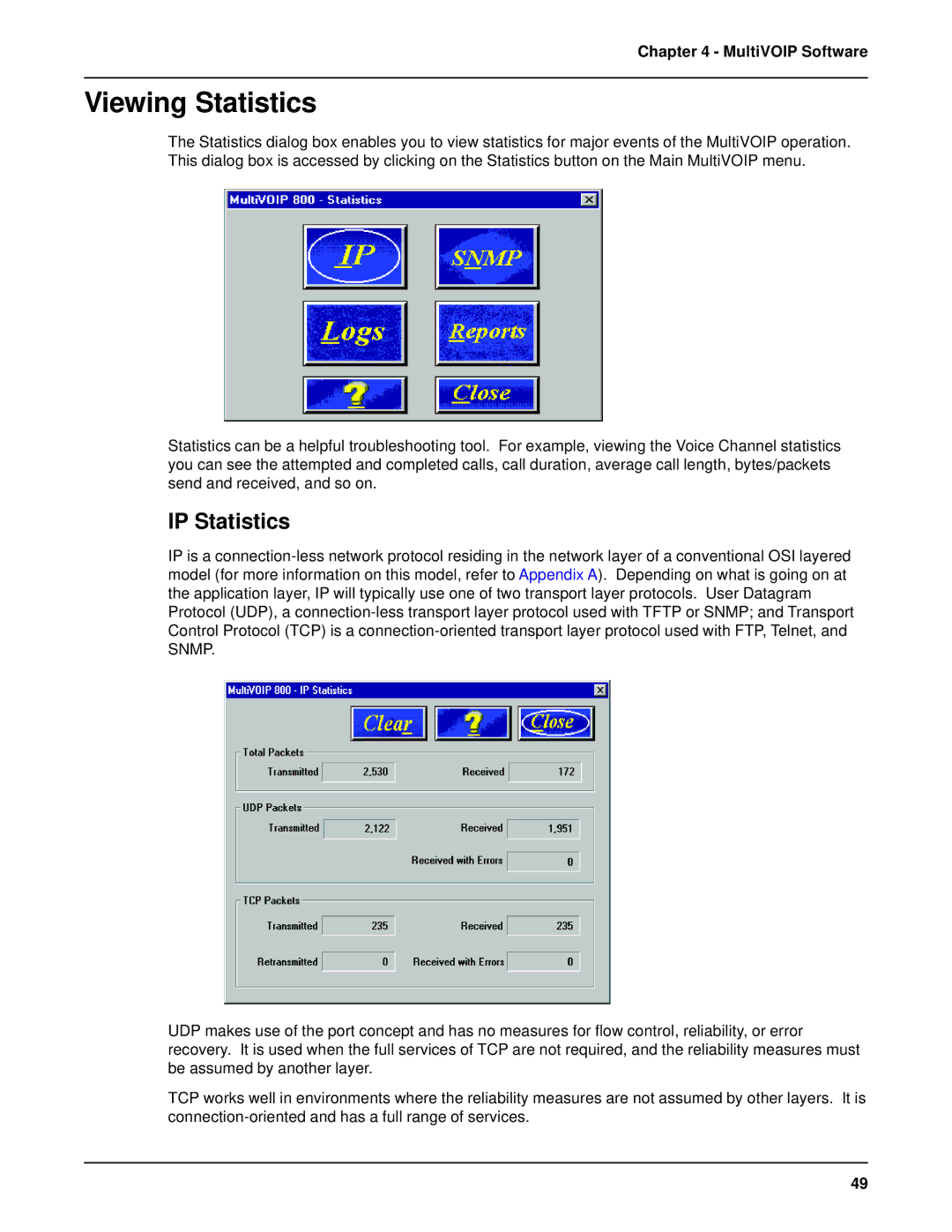 Multi-Tech Systems MVP 800 manual Viewing Statistics, IP Statistics 