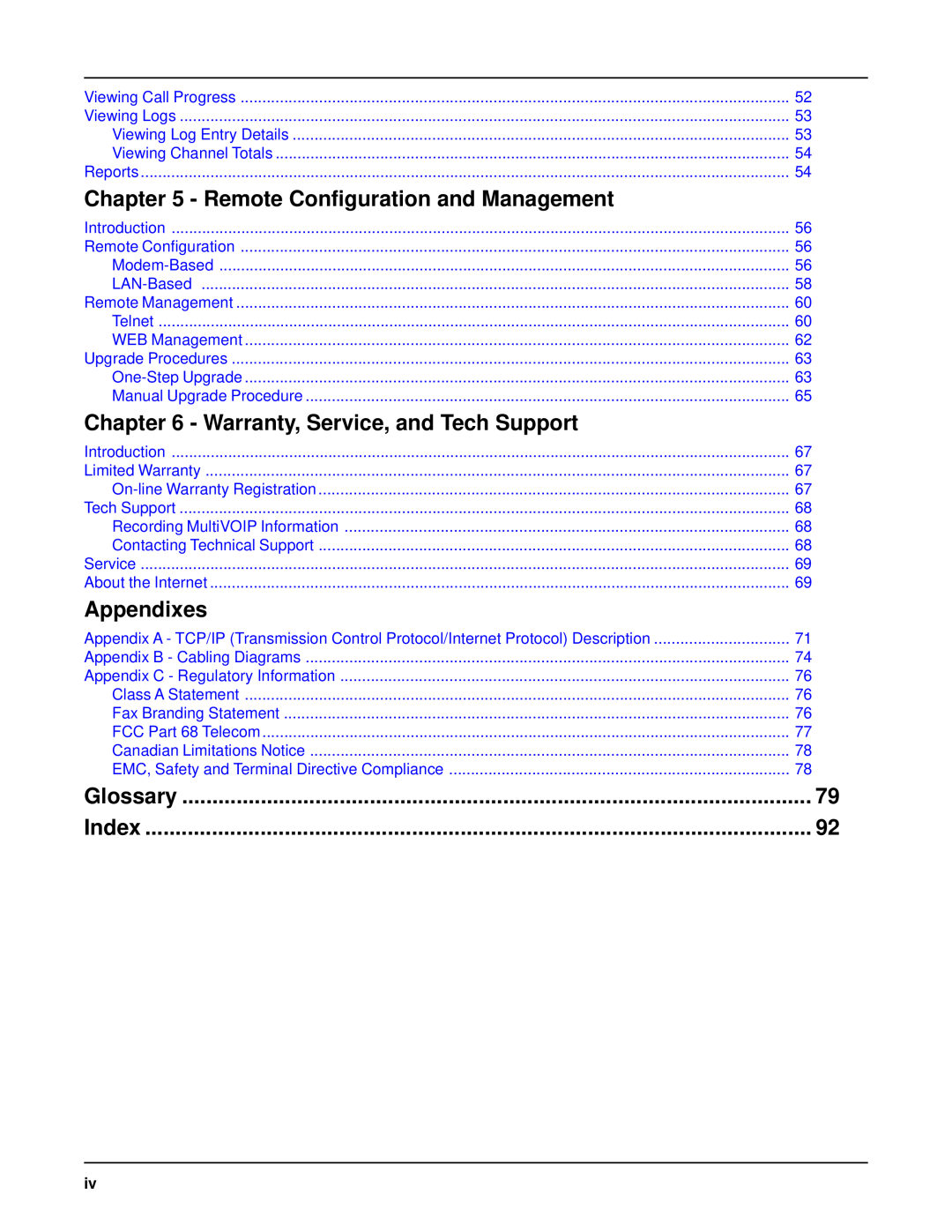 Multi-Tech Systems MVP 800 Remote Configuration and Management, Warranty, Service, and Tech Support, Appendixes, Glossary 