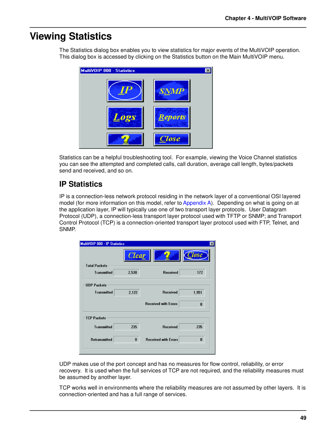 Multi-Tech Systems MVP 800 manual Viewing Statistics, IP Statistics, MultiVOIP Software 